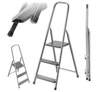 KADAX Escalera plegable de acero con 3 peldaños, con pies antideslizantes y estante, Escalera de un solo lado para el hogar y el jardín