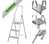 KADAX Escalera plegable de acero con patas antideslizantes, escalera de 3 peldaños con estante y escalones anchos para el hogar y el jardín