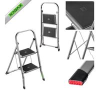 KADAX Escalera plegable de acero de 2 peldaños con peldaños antideslizantes, capacidad de carga de hasta 150 kg, seguridad plegable y pasamanos