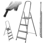 KADAX Escalera plegable de acero de 4 peldaños con patas antideslizantes y estante, escalera de un lado para el hogar y el jardín
