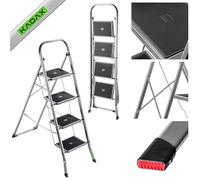 KADAX Escalera plegable de acero de 4 peldaños con peldaños antideslizantes, soporta hasta 150 kg, plegable con pasamanos
