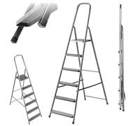 KADAX Escalera plegable de acero de 6 peldaños con patas antideslizantes y estante, escalera de un lado para el hogar y el jardín