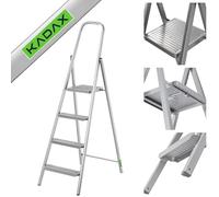 KADAX Escalera unilateral de acero con patas antideslizantes, peldaños anchos, con estante, plegable, doméstica (4 niveles)
