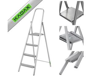KADAX Escalera unilateral de acero con patas antideslizantes, peldaños anchos, con estante, plegable, doméstica (4 niveles)