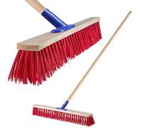 KADAX Escoba de calle con mango largo de madera y nailon, escoba industrial, cómoda escoba de arena, 70 cm, Roja