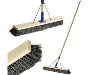KADAX Escoba de carretera con mango largo de madera, escoba de madera ancha, rascador resistente, cepillo industrial, cepillo de fregar, cepillo rascador (80 cm)