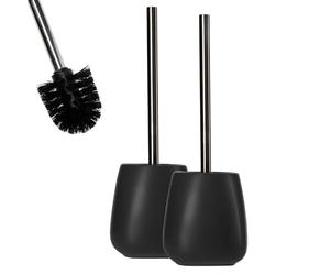 KADAX Escobilla de Baño con Base de Cerámica, Mango Largo de Acero y Cerdas Duraderas para una Limpieza Profunda de Inodoros (Set de 2, Negro)