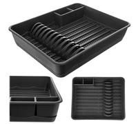 KADAX Escurreplatos de plástico, con cesta para cubiertos, cesta de vajilla, 44.5 x 35.5 x 8 cm, bandeja escurridora, soporte para vajilla, estante para platos, vasos y cubiertos (Gris)