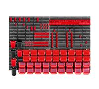 KADAX Estantería de pared para taller, 116 x 78 cm, sistema de almacenamiento de plástico resistente, resistente a los rayos UV, paneles de pared ampliables, estantería a granel (rojo, 83 piezas)