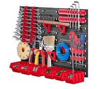 KADAX Estantería para taller, 58 x 39 cm, estantería de pared para herramientas de plástico resistente, sistema de almacenamiento resistente a los rayos UV, paneles de pared (rojo, 26 piezas)