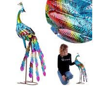 KADAX Figura de pavo real para jardín, 78 cm, gran estatua de jardín de acero con recubrimiento en polvo, figura de pájaro de metal como decoración de jardín para jardín, balcón y terraza, estatuas de