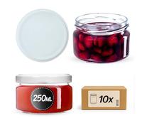 KADAX Frascos de Vidrio 250 ml, Frascos Pequeños de Conserva con Tapas de Metal para Mermelada Casera, Marmelada y Miel, Frascos para Almacenar Especias y Hierbas (Tapas Blancas, Juego de 10)