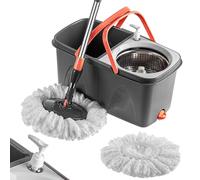 KADAX Fregona giratoria con función de escurridor y cubo de doble cámara, fregona de limpieza con mango telescópico