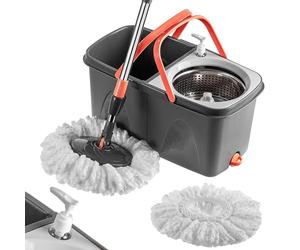 KADAX Fregona giratoria con función de escurridor y cubo de doble cámara, fregona de limpieza con mango telescópico