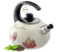 KADAX Hervidor de Agua 2.2L, Tetera de Acero Esmaltado con Silbato para Cocina de Gas y Inducción, Ideal para Té, Café y Bebidas Calientes (Magnolias)