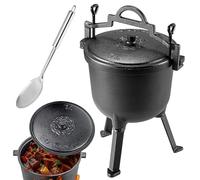 KADAX Hervidor de caza de hierro fundido con patas, olla de hierro fundido, horno holandés para jardín, hoguera, camping, barbacoa, olla con tapa (7 L con cuchara)