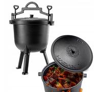 KADAX Jagdkessel 10L, olla de hierro fundido con pies, olla de cocción lenta de hierro fundido, Dutch Oven para jardín, fogata, camping, barbacoa, olla de fuego con tapa