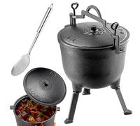 KADAX Hervidor de caza, olla de hierro fundido con pies, horno holandés de hierro fundido para jardín, fogata, camping, barbacoa, olla con tapa (10 L con cuchara)