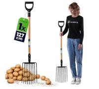 KADAX Horca de acero con mango en forma de D, tenedor con mango de madera, tenedor de heno, tenedor de patatas, tenedor de abeja y tenedor para piedras, color negro