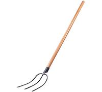 KADAX Horquilla de acero, horquilla de mango largo de madera, tenedor de jardín, tenedor de pala, tenedor de excavación, horquilla de alambre, tenedor de jardín, tenedor de estiércol (3 dientes)