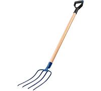 KADAX Horquilla de acero, horquilla de mango largo de madera, tenedor de jardín, tenedor de pala, tenedor de excavación, horquilla de alambre, tenedor de jardín, tenedor de estiércol (4 dientes)