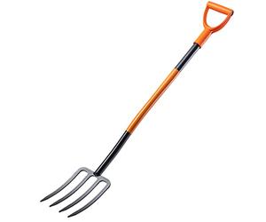 KADAX Horquilla de Acero para Pala, Horquilla con Mango en D, Horquilla para cavar y aflojar, Horquilla ergonómica para jardín, Horquilla para estiércol, Horquilla para jardín (4 púas, Negro/Naranja)