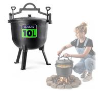 KADAX Jagdkessel 10L, olla de hierro fundido con pies, olla de cocción lenta de hierro fundido, Dutch Oven para jardín, fogata, camping, barbacoa, olla de fuego con tapa