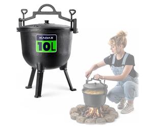 KADAX Jagdkessel 10L, olla de hierro fundido con pies, olla de cocción lenta de hierro fundido, Dutch Oven para jardín, fogata, camping, barbacoa, olla de fuego con tapa
