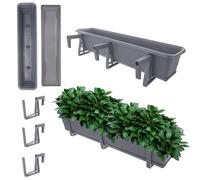 KADAX Jardinera con platillo en juego, con o sin soportes para jardineras, maceta de plástico para balcón, jardinera, barandilla, maceta (antracita, 80 cm + soportes), K10028