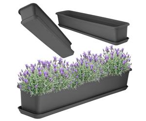 KADAX Jardinera con plato, jardinera de plástico para balcón, jardinera para interiores y exteriores, maceta para balcón, terraza, alféizar de ventana (80 cm, antracita)