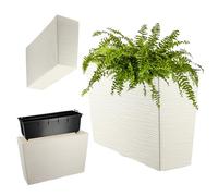 KADAX Jardinera de plástico, 18,5 x 55,7 cm, 5 colores, maceta con cintas de riego, jardinera para balcón con inserto, jardinera para exteriores, cubo de flores (rectangular, patrón de grietas, crema)