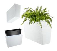 KADAX Jardinera de Plástico 18,5 x 55,7 cm, 5 Colores, Maceta Con Cintas de Riego, para Balcón Con Inserto, para Exteriores (Rectangular, Patrón de Grietas, Blanco)