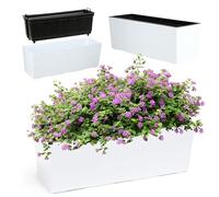 KADAX Jardinera de plástico de 18 macetero de 5 x 56 cm con Inserto Resistente a la Intemperie balcón Maceta Rectangular para Jardinera para Exteriores con patrón Liso Blanco Glattemuster
