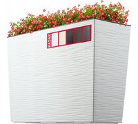 KADAX Jardinera de plástico, 18,5 x 55,7 cm, 5 colores, maceta con cintas de riego, jardinera para balcón con inserto, jardinera para exteriores (rectangular, patrón de grietas, blanco)