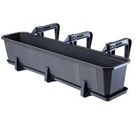 KADAX Jardinera Elegante con Plato y Soporte Robusto para Barandilla de Balcón, Maceta Rectangular de Plástico, Macetero Colgante (Grafito, 80 cm)