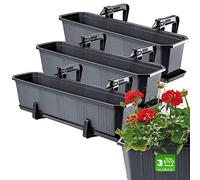 KADAX Jardineras Elegantes con Platos y Soportes para Barandillas de Balcón, Macetas Rectangulares de Plástico, Maceteros Colgantes (3: Grafito, 60 cm)