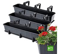 KADAX Jardineras Elegantes con Platos y Soportes para Barandillas de Balcón, Macetas Rectangulares de Plástico, Maceteros Colgantes (3: Grafito, 80 cm)