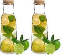 KADAX Jarra de cristal con tapa de corcho, 1 L, jarra de agua de cristal, 27 x 9 cm, para agua, limonada, vino y zumo, jarra de agua con tapón de corcho (1 L) (Paquete de 2)