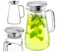 KADAX Jarra de cristal de 1,5 l, jarra de agua con colador y tapa de acero inoxidable, jarra de cristal, jarra de cristal para agua, jarra de agua de vidrio de borosilicato, jarra de cristal