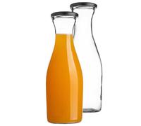 KADAX Jarra de cristal de 1 l, 2 unidades, botellas de cristal con tapón de rosca, jarra vacía para rellenar, botellas de licor, jarra de agua de cristal, botellas para agua y zumo