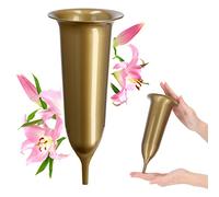 KADAX Jarrón para Tumba, jarrón de plástico, jarrón de plástico para Flores, Resistente a la Intemperie, para Cementerio, Resistente a Las heladas, decoración para tumbas (10 cm, con estaca, Dorado)