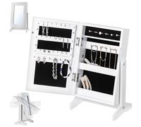 KADAX Joyero con espejo, 21 x 15 x 38,5 cm, caja de MDF, joyero con patas, joyero para cadenas, anillos (Blanco)