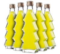KADAX Juego de 10 botellas de cristal en forma de árbol de Navidad, 200 ml, con tapón de rosca dorado - Botellas vacías para rellenar con licor y aguardiente, ideal para Navidad y como regalo