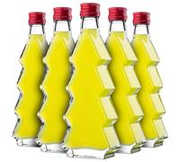 KADAX Juego de 10 botellas de cristal en forma de árbol de Navidad, 200 ml, con tapón de rosca rojo - Botellas vacías para rellenar con licor y aguardiente, ideal para Navidad y como regalo