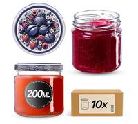 KADAX Juego de 10 de 200 ml con tapa de rosca Ø 66 mm tarros de postre de paredes gruesas, herméticos, aptos para lavavajillas, ideales para mermeladas y conservas