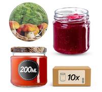 KADAX Juego de 10 de 200 ml con tapa de rosca Ø 66 mm tarros de postre de paredes gruesas, herméticos, aptos para lavavajillas, ideales para mermeladas y conservas