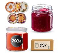 KADAX Juego de 10 de 200 ml con tapa de rosca Ø 66 mm tarros de postre de paredes gruesas, herméticos, aptos para lavavajillas, ideales para mermeladas y conservas
