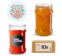 KADAX Juego de 10 Tarros pequeños para conservas, 315 ml, fi66, tarros para miel, mermelada con tapa, tarros herméticos, tarros de conserva, tarros redondos, tarros de mermelada, tarros (folklore)