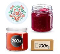 KADAX Juego de 100 de 200 ml con tapa de rosca Ø 66 mm, tarros de postre de paredes gruesas, herméticos, aptos para lavavajillas, ideales para mermeladas y conservas