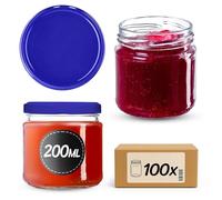 KADAX Juego de 100 de 200 ml con tapa de rosca Ø 66 mm, tarros de postre de paredes gruesas, herméticos, aptos para lavavajillas, ideales para mermeladas y conservas